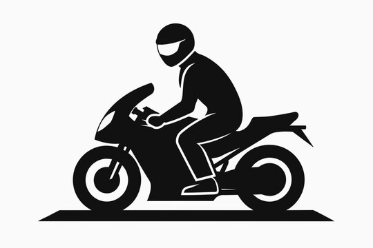 recommend clip art:  A man with helmet sitting on a racing motorcycle, mascot vector logo, silhouette black color
