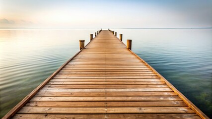 Obraz premium Wooden pier extending over calm water at sunrise