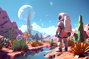 astronaut in space and Desert Canyon, Generative AI