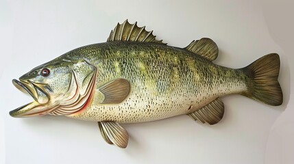Naklejka premium Side view of a Largemouth Bass isolated on a white background, Fishing on the riverbank