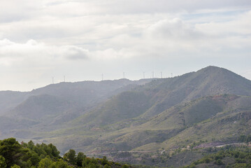 View from the mountain to the sea and mountains. Portman, Murcia, Spain.