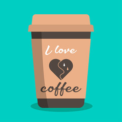 Paper coffee cup with the inscription I love coffee	