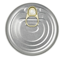 Tin can closed isolated on white, top view with clipping path
