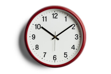 Classic Wall Clock with Red Frame and Black Hands | Isolated on Transparent & White Background | PNG File with Transparency