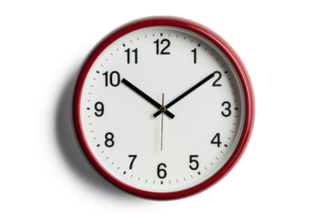 Classic Wall Clock with Red Frame and Black Hands | Isolated on Transparent & White Background | PNG File with Transparency