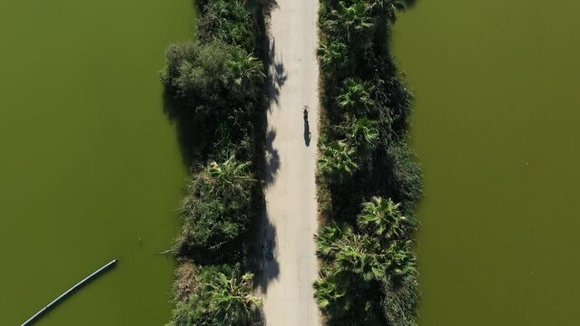 Aerial video over fish ponds and coastline in Jisr az Zarqa Israel