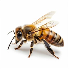 close-up shot of a honey bee apis mellifera on white background.