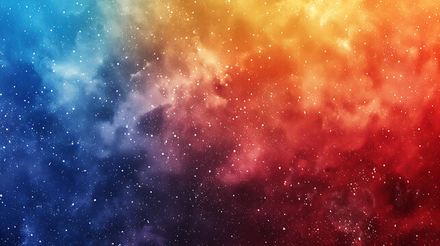 a gradient of colors transitioning from blue to red with a multitude of small, bright speckles scattered throughout, resembling a starry night sky or a representation of cosmic space
