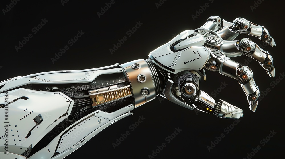Poster the intricate details of this robotic hand reveal the complexity and precision of its design.