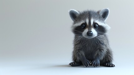 Fototapeta premium Cute and curious raccoon sitting on a white background.