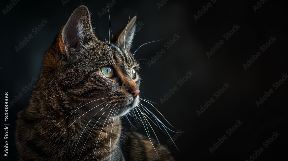 Poster a beautiful and captivating portrait of a tabby cat with a mesmerizing gaze.