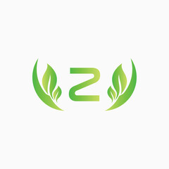 Initial Z Green Letter and Leaf for Modern Beauty Nature Cosmetic, Vegan, Environmental, Nutrition Consultant Service Company Logo Idea
