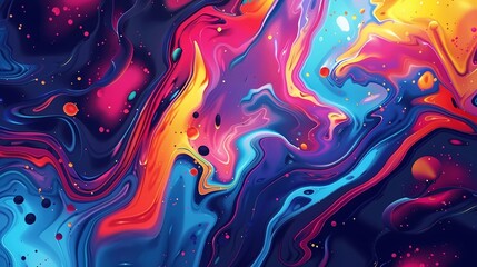 Abstract Colorful Fluid Oil Spill Art Painting with Swirling Patterns in Vibrant Neon Brights Tones Background