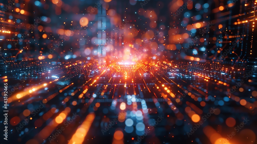 Aufkleber 3d rendering of a particle field with glowing orbs. the particles are arranged in a spherical shape 