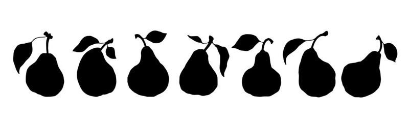 Set of silhouettes, stamps of pear fruits. Vector graphics.