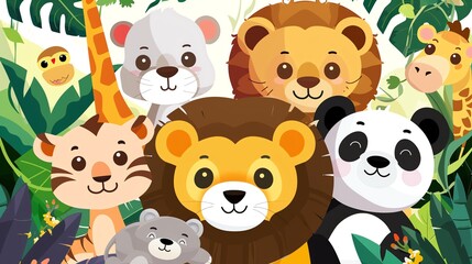 A group of cute and friendly wild animals in the jungle.