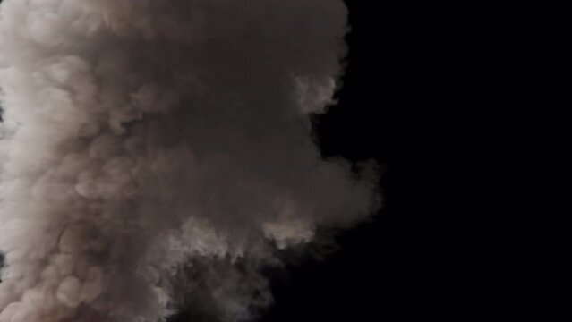 Thick realistic smoke column rising in the foreground, 4k 25p, with alpha channel for transparency