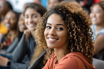 Happy black  Student with curly hair Learns Together for Women's History Month