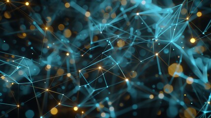 Glowing blue and yellow plexus. Plexus of glowing dots and lines. Abstract technology background.