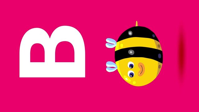 B letter big color like bee cartoon animation. Animal loop. Educational serie with bold style character for children. Good for education movies, presentation, learning alphabet, etc...