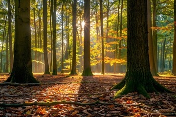Obraz premium Sunlight in the Woods: A Bright Autumn Scene