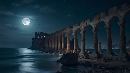 Moonlit Ruins by the Sea