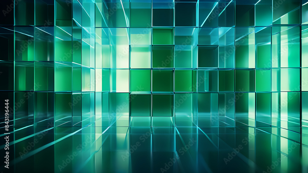 Poster a minimalist abstract background with a grid of evenly spaced, semi-transparent boxes in shades of b