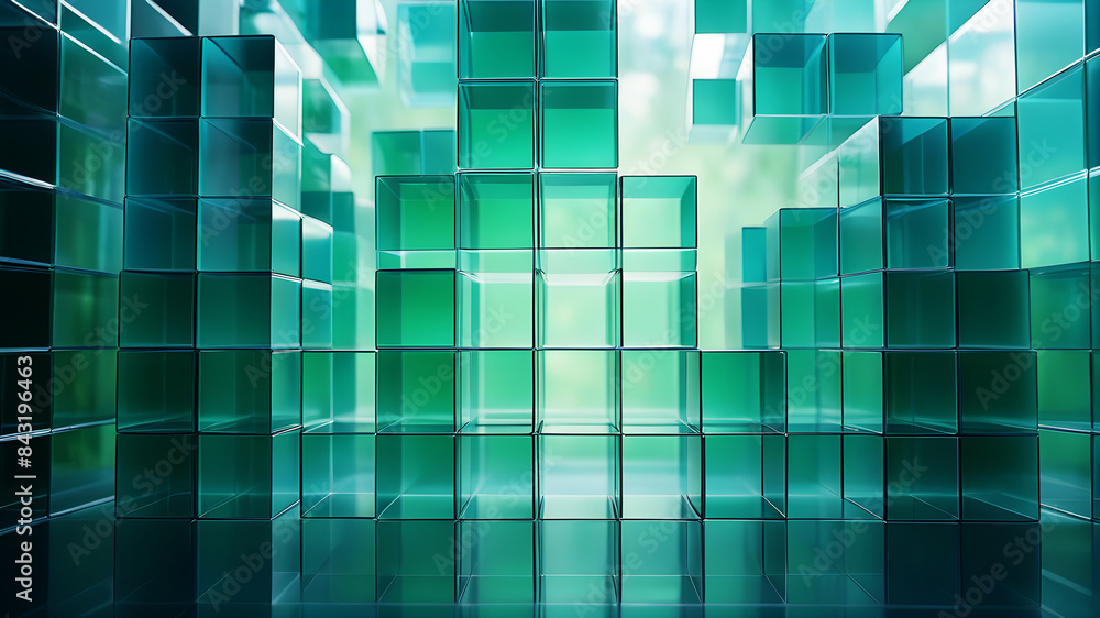 Wall mural a minimalist abstract background with a grid of evenly spaced, semi-transparent boxes in shades of b