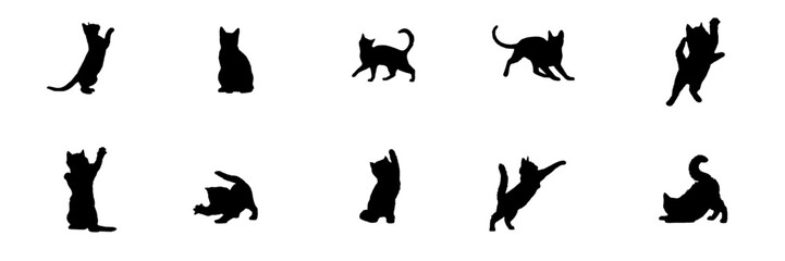 set of silhouettes illustration  background cat for a pet day stlye