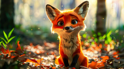 Fototapeta premium Cute little fox in the forest.