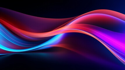 Vibrant abstract neon wave background with red, blue, and purple light trails on a dark backdrop, perfect for modern and digital design concepts.