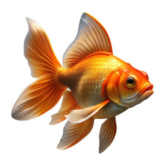 Vibrant goldfish swimming with flowing fins on transparent background