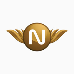Initial N Green Letter and Leaf for Modern Beauty Nature Cosmetic, Vegan, Environmental, Nutrition Consultant Service Company Logo Idea