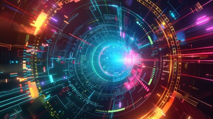 Obraz premium Technology digital circle style HUD interface display time machine neon light Background wallpaper AI generated image