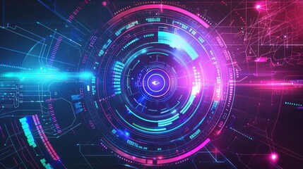Fototapeta premium Technology digital circle style HUD interface display time machine neon light Background wallpaper AI generated image