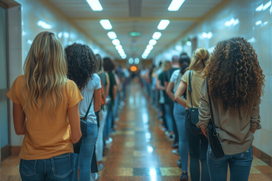 Unemployment crisis depicted through long lines at job centers and food banks. Concept of joblessness and poverty. Generative Ai.