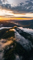 Aerial Drone View of Hills and Mountains in Morning Light During Sunrise
