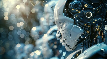 Fototapeta premium Artificial intelligence replaces humans in learning and analysis work. Processing big data in the world People learn to study and operate AI robots. with future innovations 