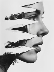 Abstract Monochrome Portrait of a Female with Fragmented Features