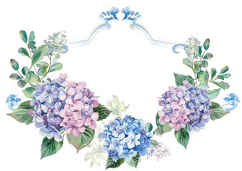 Stunning watercolor floral crest featuring a vibrant hydrangea.