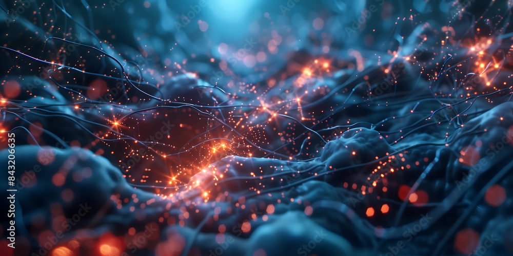 Poster cyber structure of particles. abstract bigdata array in digital innovation cyberspace