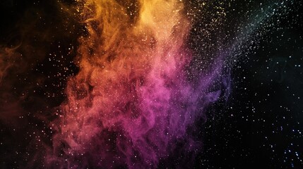 Fototapeta premium Abstract black powder scattered on background Frozen motion of colored powder burst throwing black glitter pattern on dark backdrop