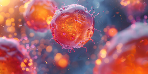Body cells under a microscope. Research or reproduction of stem cells concept