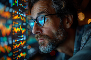 Financial analyst analyzing economic data and trends, trying to forecast market behavior. Concept of financial forecasting and analysis. Generative Ai.