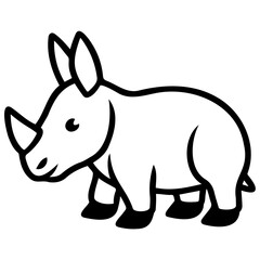 Black and white cartoon icon of a rhinoceros, shown in a simple and cute stylized form.