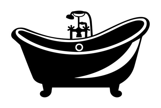 recommend clip art: Black and white icon of a classic clawfoot bathtub with a showerhead, symbolizing luxury and bathroom fixtures.
