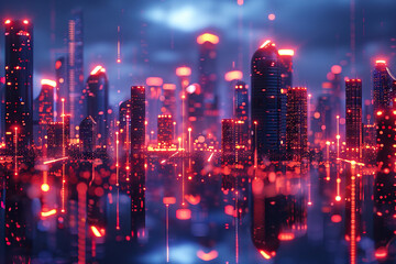 Obraz premium city skyline at night futursitci neon 