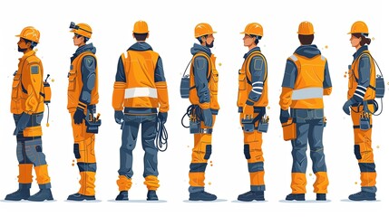 Vector illustration set of electrical workers. Illustration for website, landing page, mobile app, poster and banner. Trendy flat vector illustration