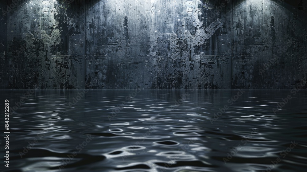 Aufkleber reflective light on water in empty dark setting with product display spotlight a neat studio for pho
