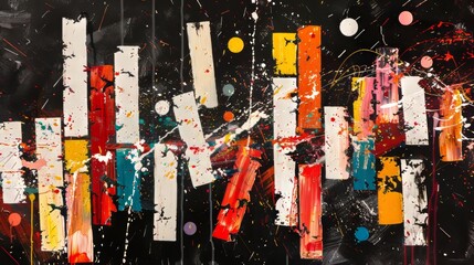 Abstract dice painting with bright colors and splattered paint for a modern and energetic design